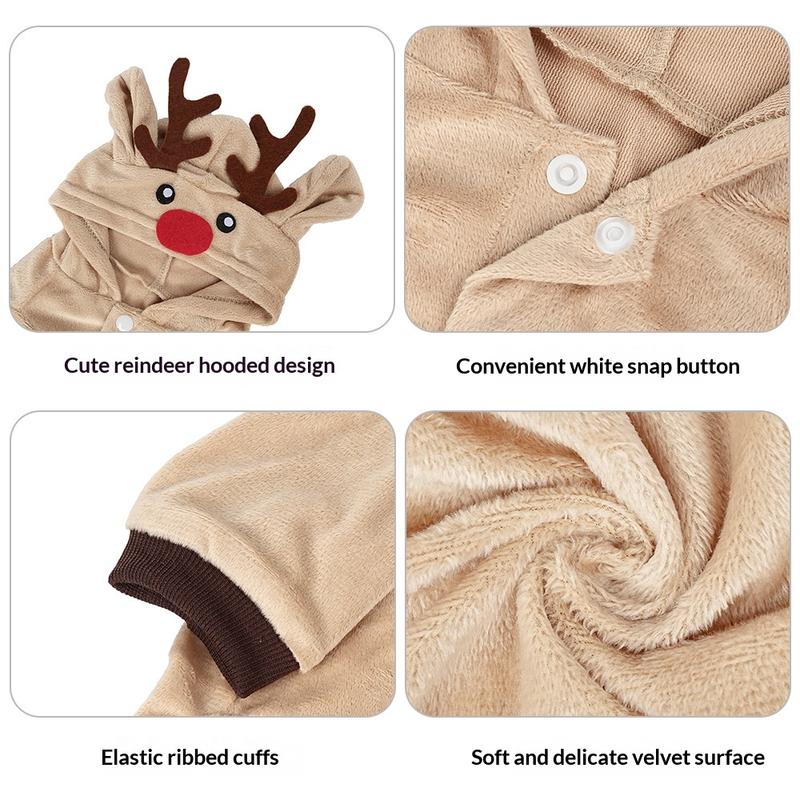 Reindeer One-Piece Four-Legged Pet Outfit for Small To Medium Dogs Christmas Theme Pet Clothes