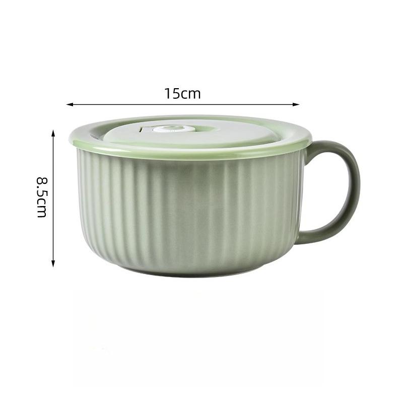 

Керамическая крышка, большая вместимость, студенческая миска для лапши быстрого приготовления для общежития с ручкой, можно разогревать в микроволновой печи