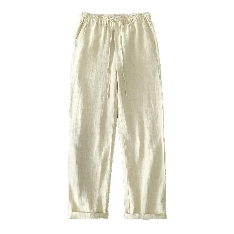 Linen pants men's thin cotton and linen pants autumn new straight loose wide-leg trousers men's casual pants