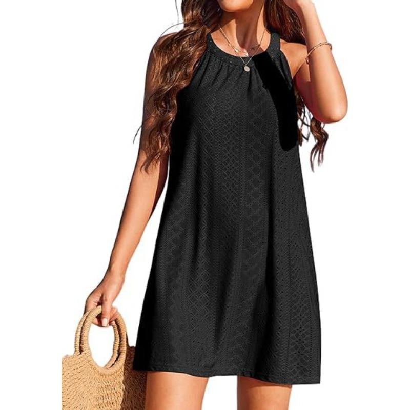 GMXIA Women's Fashion Summer Spring Solid Color Print Sleeveless O-Neck Casual Dresses