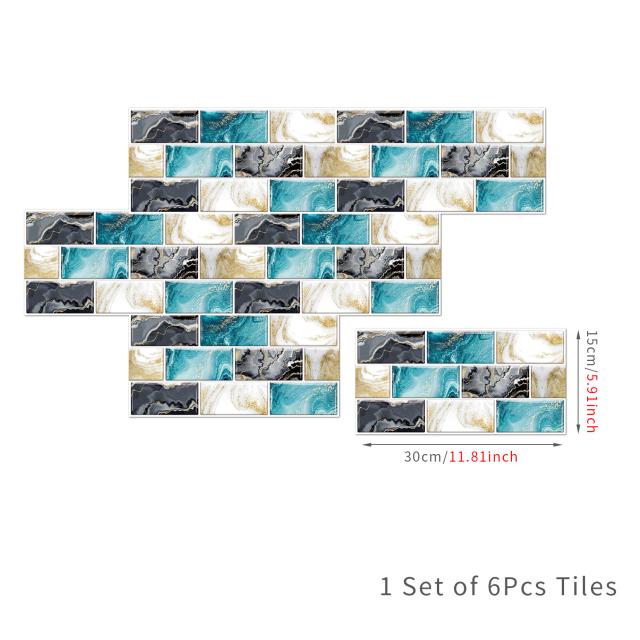 6Pcs 15X30cm DIY 3D Marble Mosaic Wall Stickers Imitation Brick Bedroom Decoration Waterproof Self Adhesive Tile Wallpaper Kitchen Cupboard Decor