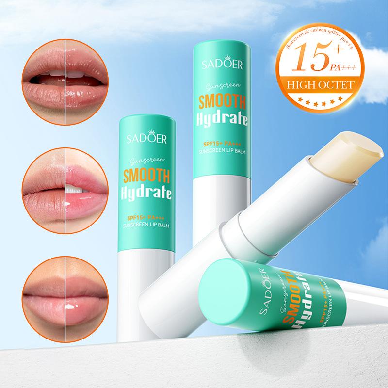 SADOER Spf 15+ Protezione Solare Labbra Bloccante Solare Balsamo Labbra Idratante Attenua le Linee delle Labbra Nutriente Idratante Rossetto per Labbra Cura della Pelle