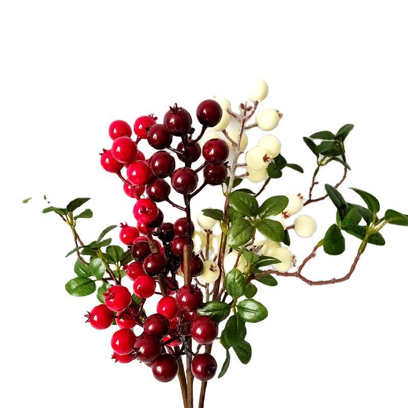 2pcs Simulated 3-Head Small Pomegranate Fruit Branch Simulated Fruit Berry Christmas Fruit Shooting Props Home Soft Decoration Direct Sales