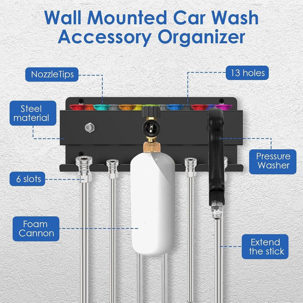 Pressure Washer Gun Holder Wall Mount Foam Cannon Holder 28.5 x 12 x 5 cm Car Wash Accessories Organizer for Wand Nozzle Tip