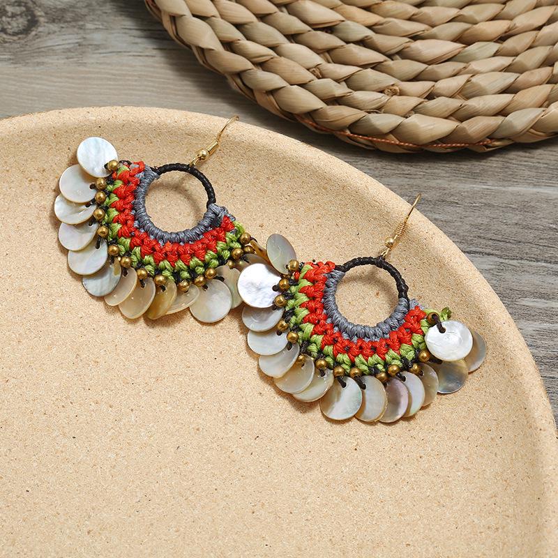 Bohemian Ethnic Dangle Earrings - Women's Hand-Woven Vintage Holiday Long Earrings