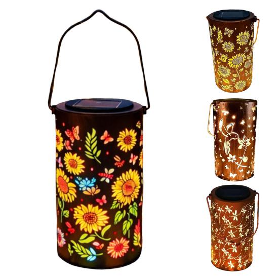 Solar Sunflower Garden Lantern Metal Outdoor Hanging Light Waterproof Energy-Saving Tabletop Light for Patio Pathway Decor