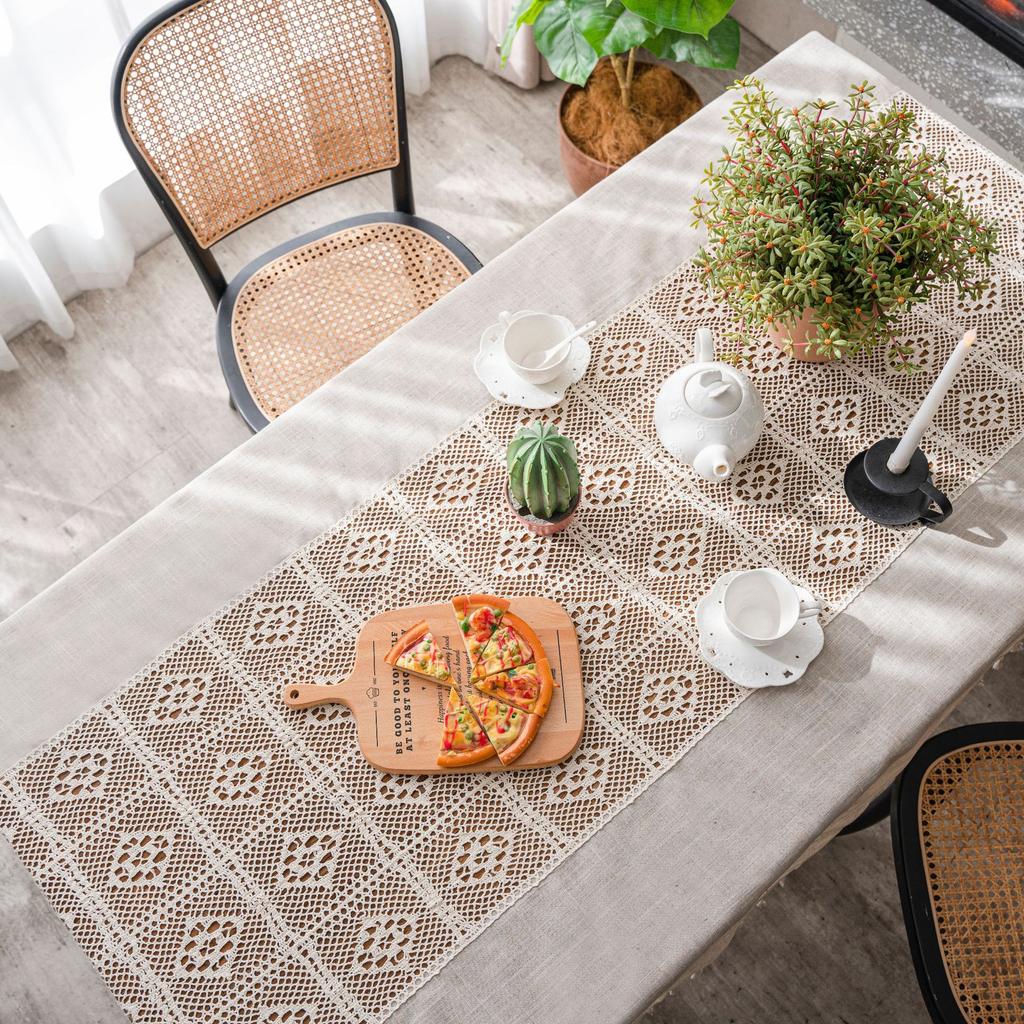 Table Cloth Plain Color Hollow Splicing Small Fresh Dining Table Cloth Restaurant Tablecloth