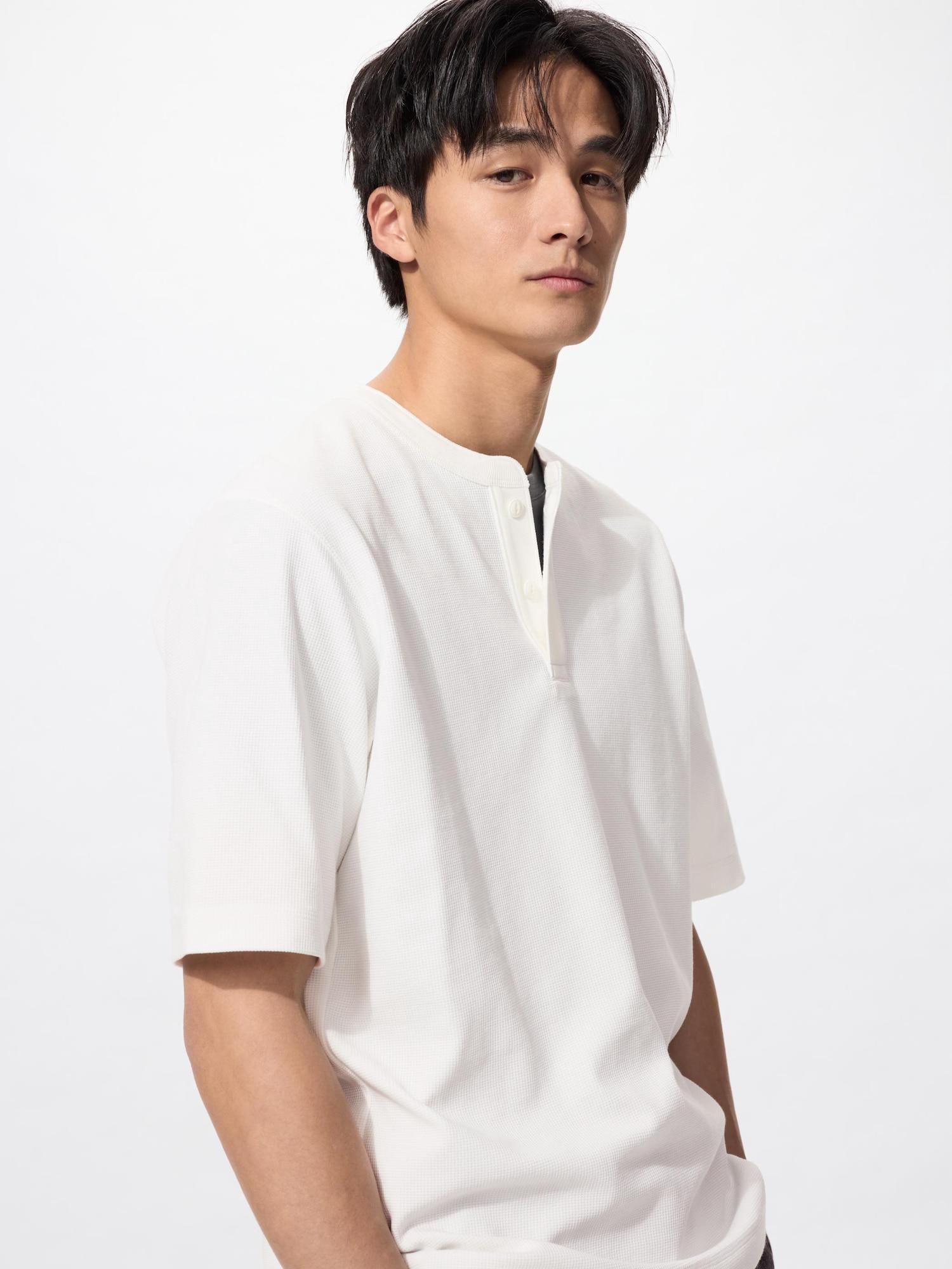 

Uniqlo Футболка с воротником-стойкой «Хенли» из японской сухой вафли