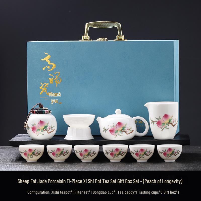 Luxury Jade White Porcelain Kung Fu Tea Set for Home or Office