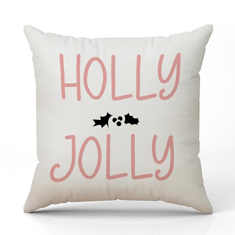 Neue Rosa Weihnachtsbaum Hirsch Weihnachts-Kissenhülle Leinen Bedruckte Kissenhülle Festliche Sofa-Dekoration Kissenbezug