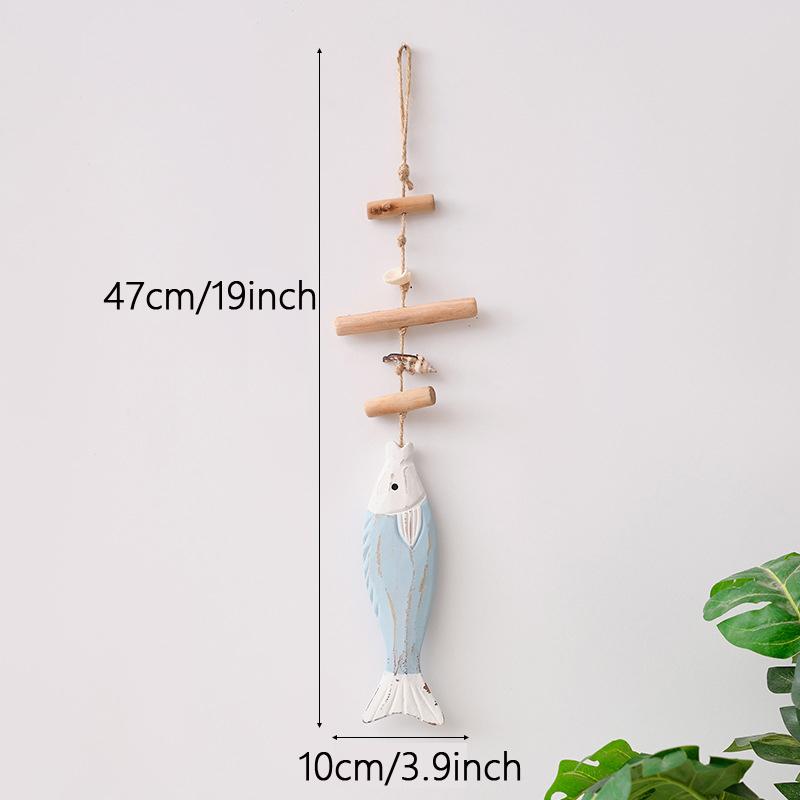 1pc Creative Mediterranean Fish Pendant Wood Carving Figurine Ocean Theme Accessories Shell Wall Hanging Home Decoration