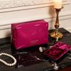 Borsa per Cosmetici YSL in Pelle Verniciata Magenta, Grande Capacità, Custodia per Trucco, Etichetta in Metallo Dorato, Organizer per la Bellezza, Regalo per Donne
