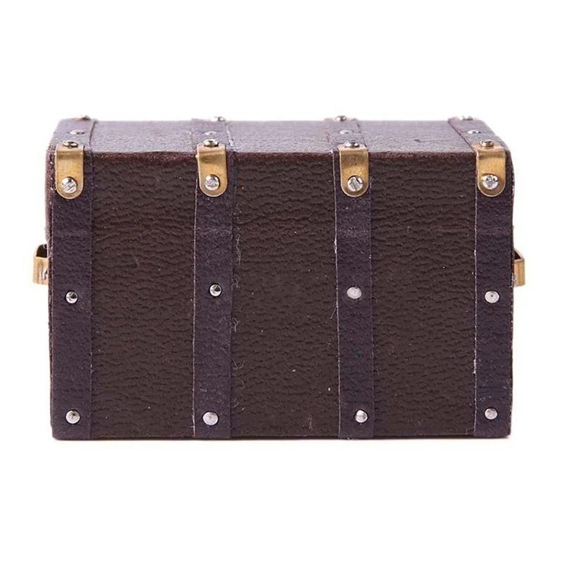 Brown Leather Wooden Box Case Vintage Case Box for 1/12 Miniature Home Decoration