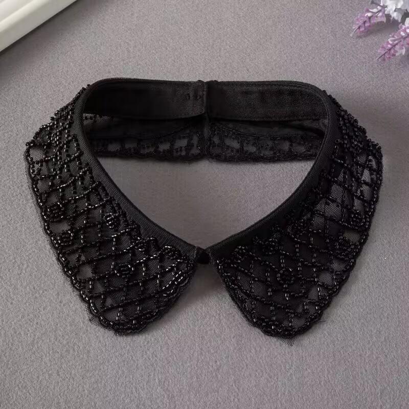 Double Layer Embroidered Bead Collar Decorative Dress Fake Collar Blouse Sweater Detachable Shirt Collar Lapel Women Top Collar