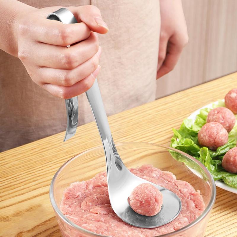 2Pcs Stainless Steel Meat Baller Spoon Non-Stick Meatballs Making Tool With Long Handle Spoon Scoop For DIY Kitchen Cooking Meatball Maker