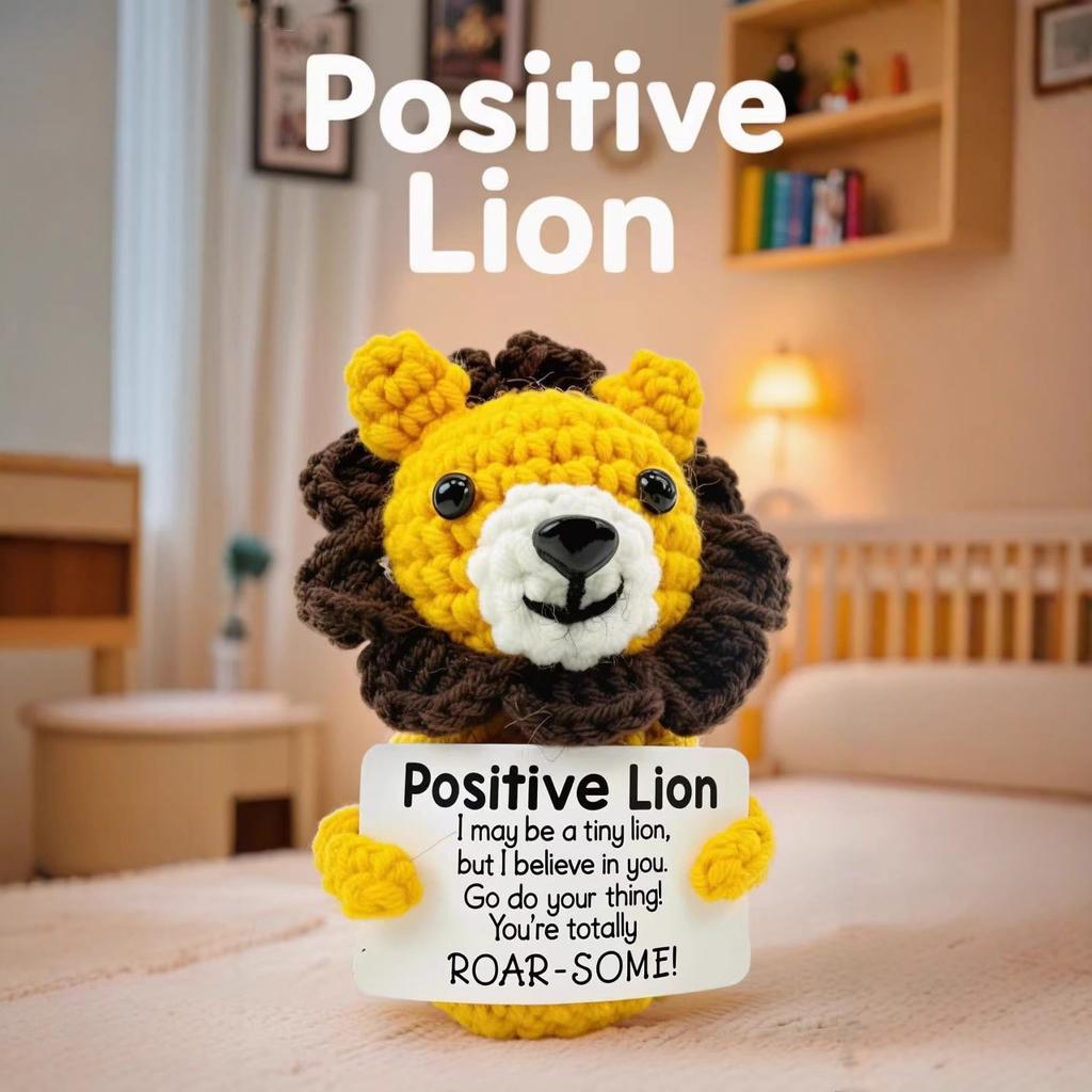 Positive Crochet Animal Kawaii Emotional Support Doll Mini Handwoven Animal Bookshelf Desk Decor Gift