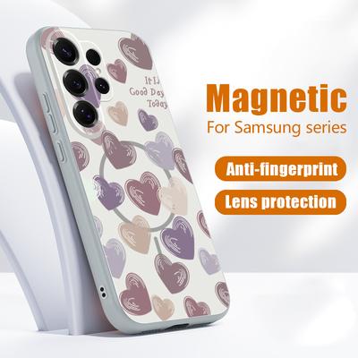Bonbon-Farbe Herzmuster Hülle Für Samsung Galaxy S26 Ultra S25 Edge S24 Plus S23 FE S22 A54 A55 A56 5G Magnetisch Für Magsafe Mattes Cover