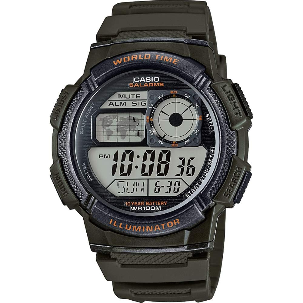 

Casio World Time Digital Men s Watch AE-1000W-3AV 50m Water Resistant Khaki Green