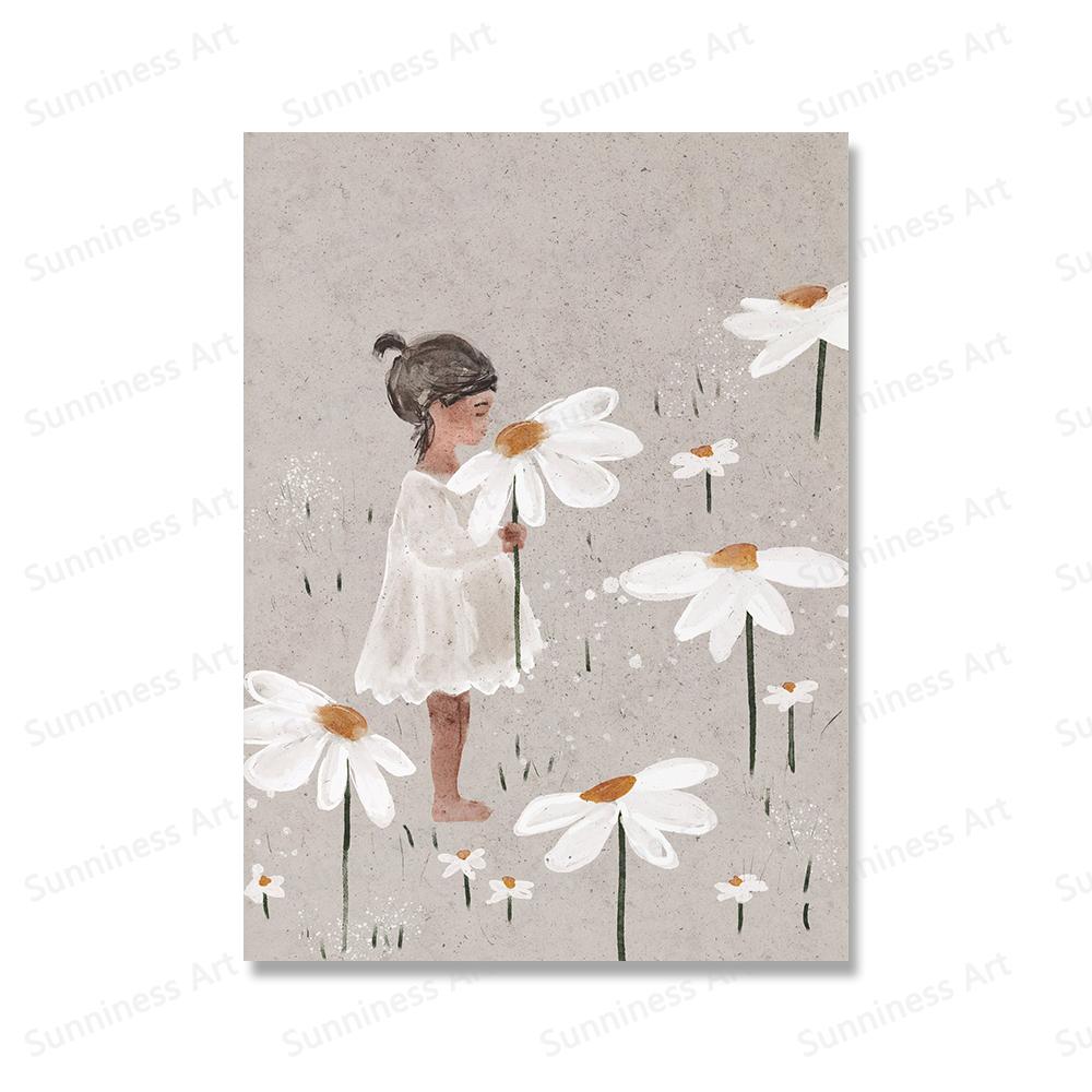 

Смешные животные кролик гусь медведь кошка девочка цветок воздушный шар алфавит плакат принты настенное искусство холст картины для детской комнаты декор 21x30cm No Framed