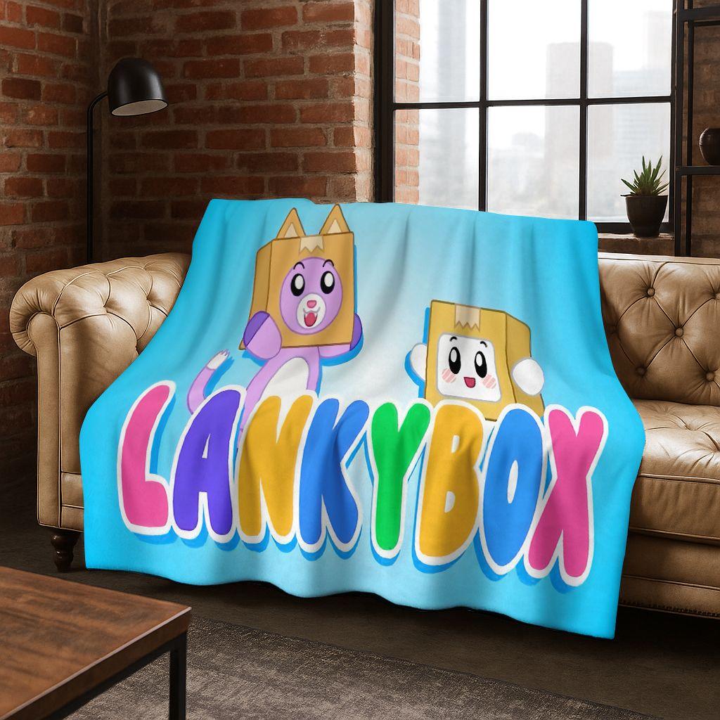 Kreskówkowa Koc Lankybox Urocza Foxy Boxy Rocky Flanelowy Koc, Przytulny Miękki Koc na Kanapę Sofa Pokrycie Piknikowe Prezent dla Dzieci
