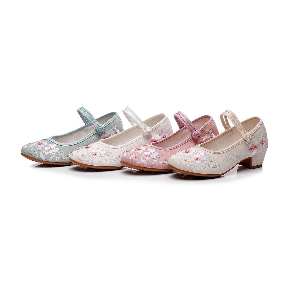 Linglan, the New Square Heel Is Matched with Cheongsam Hanfu Shoes, Ethnic Style Single Shoes, Embroidered Shoes.