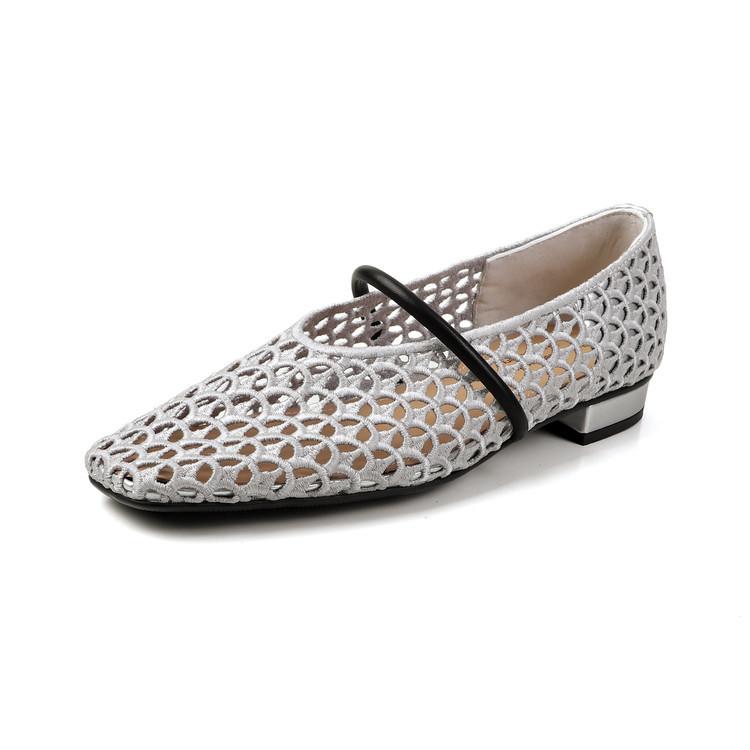 Foreign Trade Hand-woven Empty Mesh Single Shoes 2025 New Lazy Wind Word with Flat Bottom Square Head Mary Jane Shoes