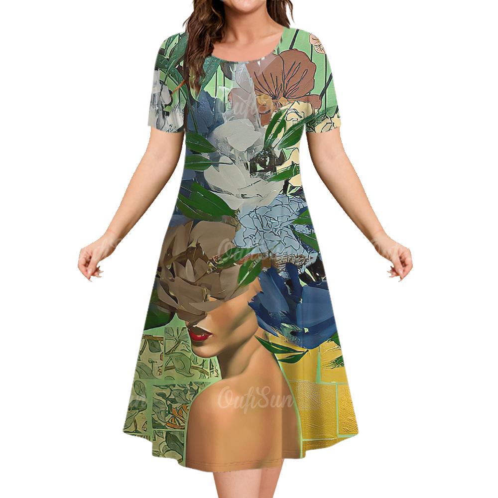 

Летняя одежда с круглым вырезом и короткими рукавами, европейский/американский портрет, женские платья, повседневное длинное платье, пуловер 6XL