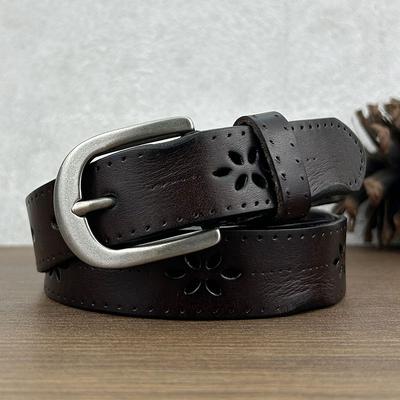 Belt Women'S Leather Hollow Retro Casual Jeans Belt First Layer Pin Buckle 2024 Autumn And Winter New Belt