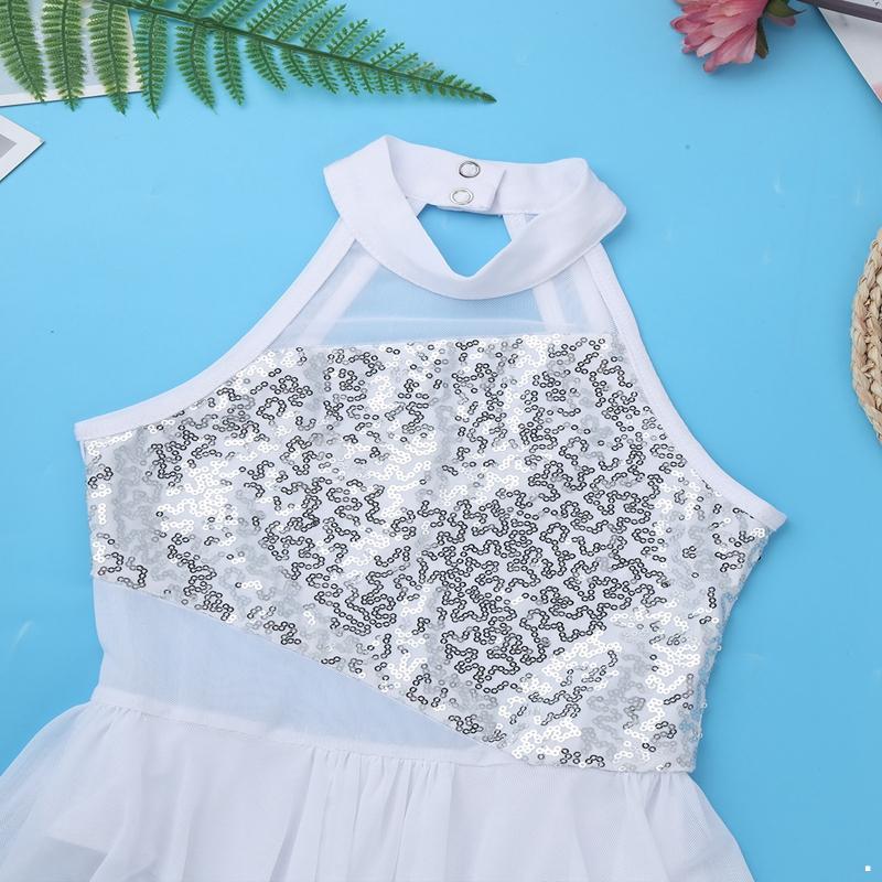 Dívčí Bez rukávů Výstřih na zádech Flitry Trikotové šaty Moderní Lyrický Balet Jazz Latino Tanec Nepravidelný lem Sukně