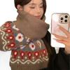 Vintage Fair Island coffee-colored knitted scarf for girls in winter, new Korean thickened warm and versatile wool scarf in winter