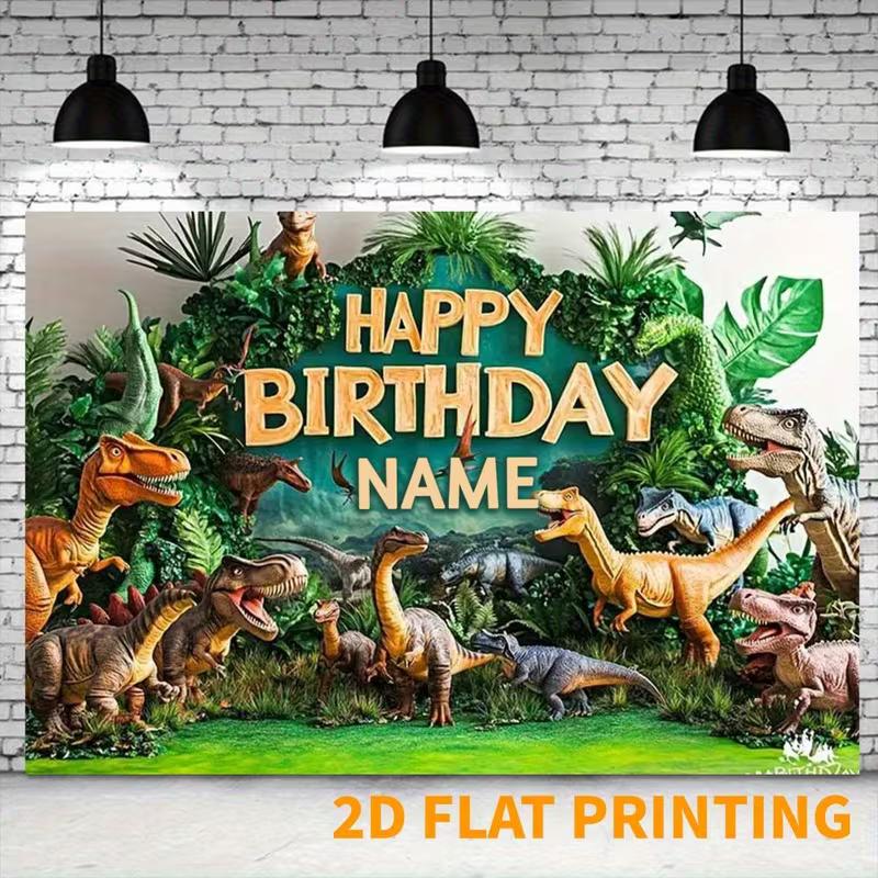 Personalisierte Jurassic Dino Geburtstag Hintergrund, Anpassbares "Happy Birthday" Hintergrundbanner für Kinderparty & Fotoshooting
