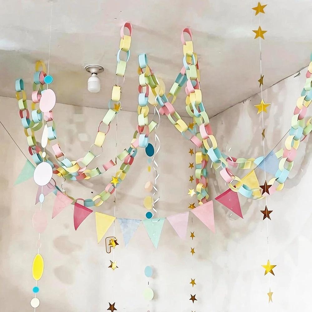 100pcs/set Colorful Paper Chain Garland Strips with Double Sided Tape DIY Paper Chains for Birthday Wedding Kids Party Decor