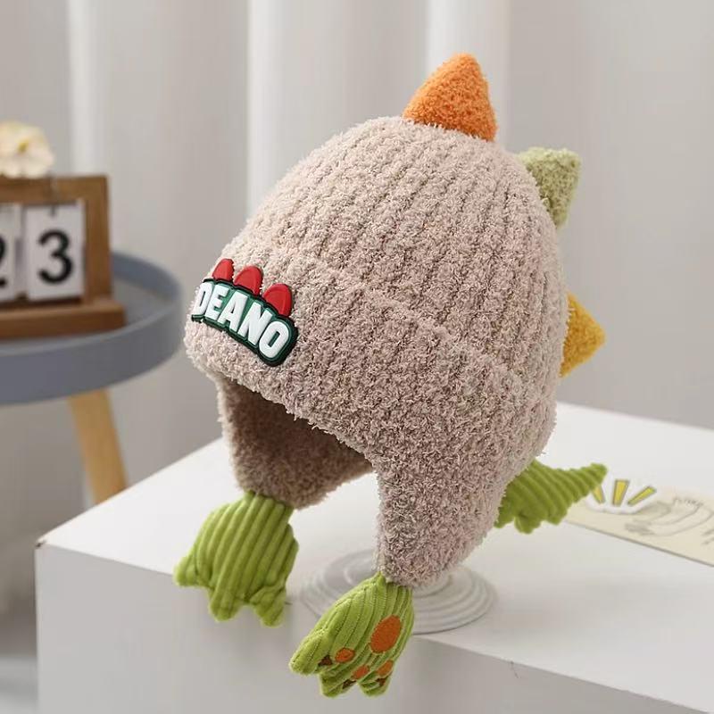 

Kids Dinosaur Plush Ear Protection Knit Hat - Thick, Windproof, for Autumn & Winter