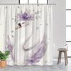 Digital Watercolor Swan & Lavender Shower Curtain – Soft Feathers,  Romantic Design Polyester with Hooks