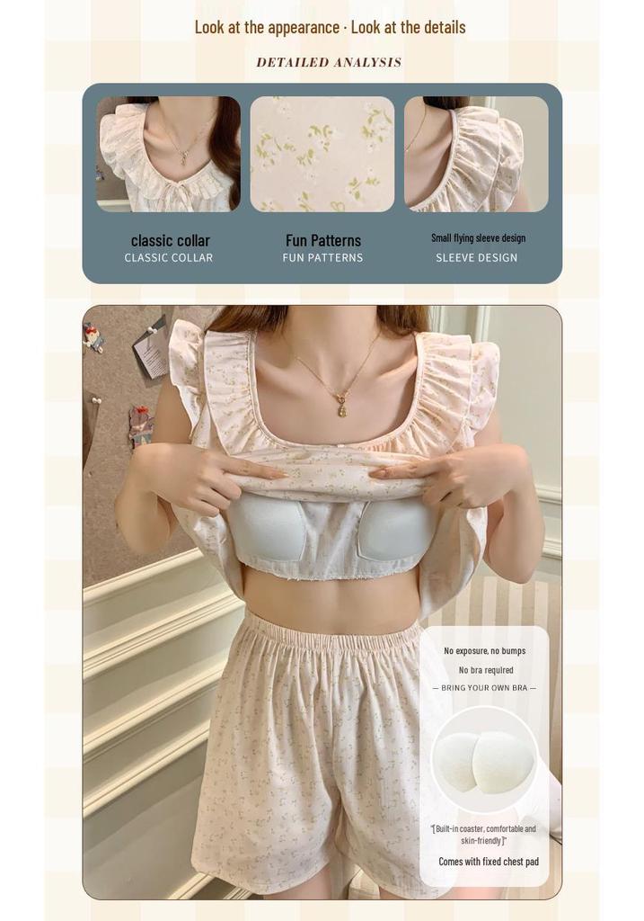 Summer Floral Lace Pajamas for Women with Flutter Sleeves - Lazy Style, Ideal for Students' Dorms, Lightweight Home Wear Set