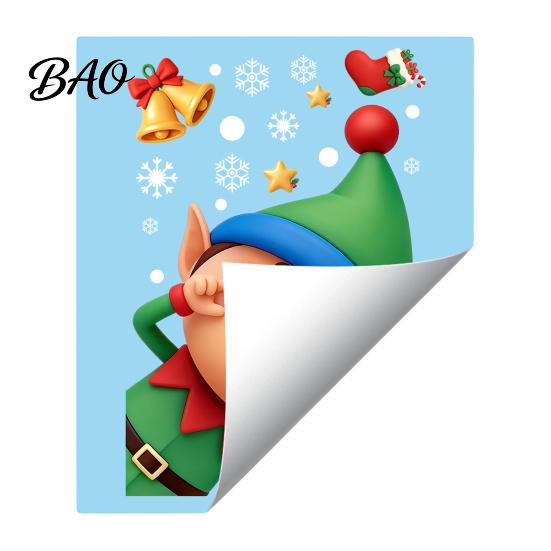 Family Party Glass Decorations Christmas Window Stickers Static Cling, Santa/Reindeer/Snowmen/Elves Print, Waterproof Kids Room Wall Art PVC Decal for