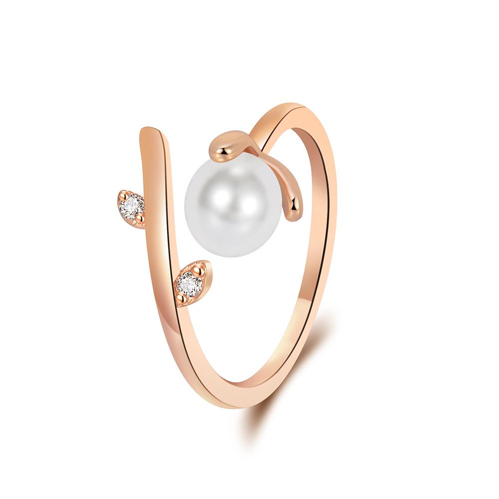 French Minimalist Faux Pearl Twig Ring - Mori Style High-End Open Hand Jewelry