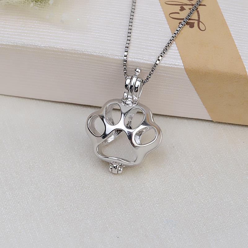 S925 Sterling Silver Cat Paw Pendant Necklace with DIY Pearl Charm Setting
