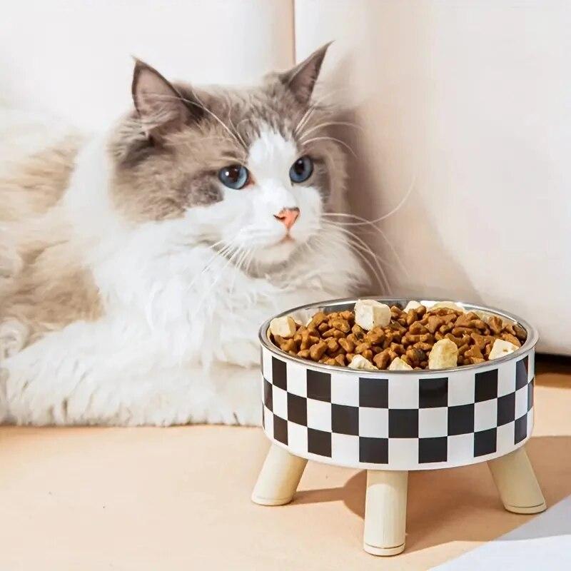 Ciotola per mangiatoia per gatti rialzata Ciotola per acqua per cibo per gatti rialzata anti-soffocamento con supporto per l'alimentazione degli animali domestici
