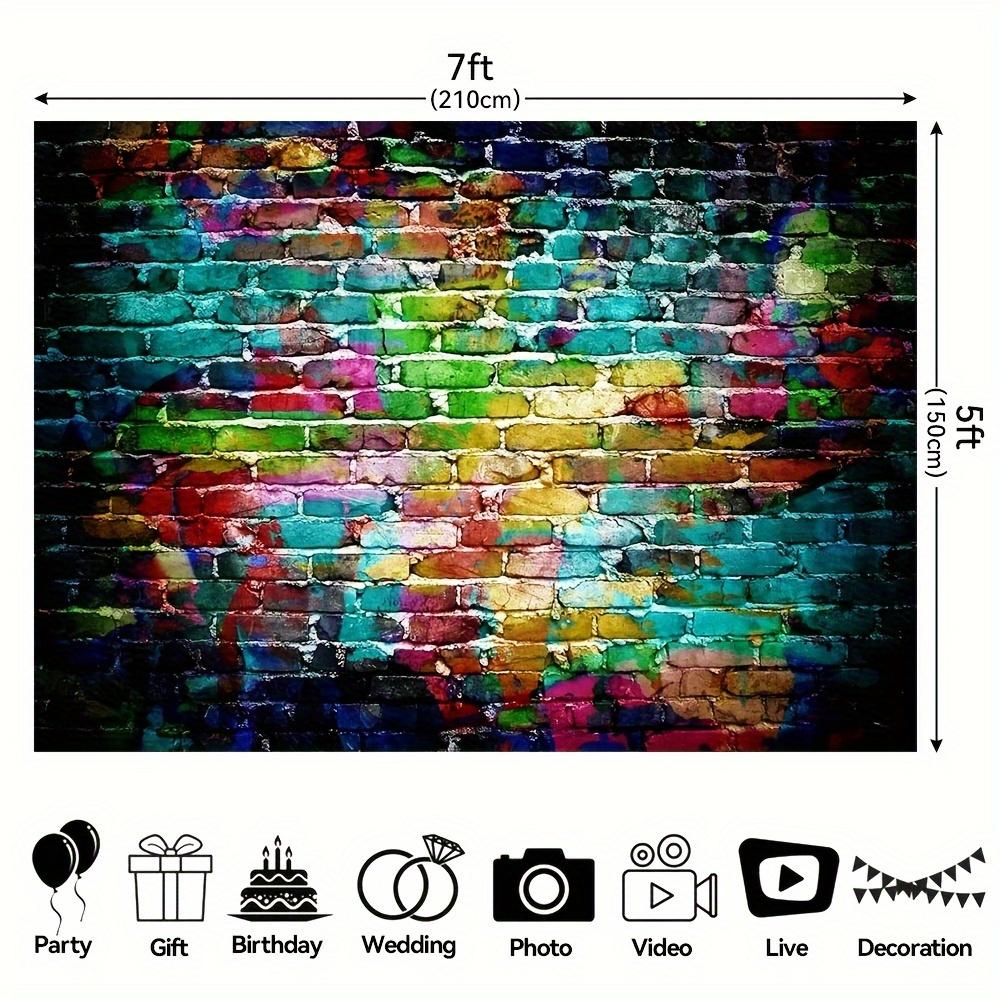 Colorful Brick Wall Photo Background 80s Hip-hop Disco Theme Party Photography Background