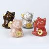 Mini Fortune Cats Statue Decor Crystal Epoxy Resin Cat Statue Attract Good Luck Money Wealth Gift for Men Women Desk Figurines