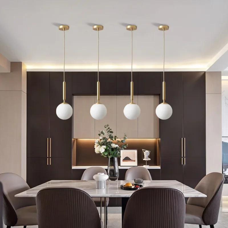 Modern Glass Pendant Light Brass Black Milk Ball LED Chandeliers Lighting for Bedroom Dining Stairs Ceiling Hanging Lamp Lustres
