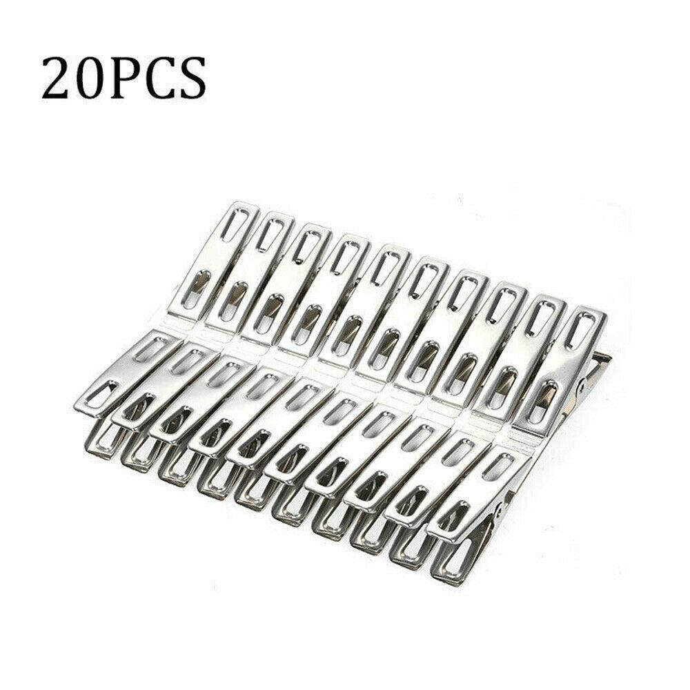 20/40pcs Clothes Pegs Stainless Steel Washing Clips Household Clothing Sealing Clip Windproof Clips Hang Pins Metal Clips Clamps