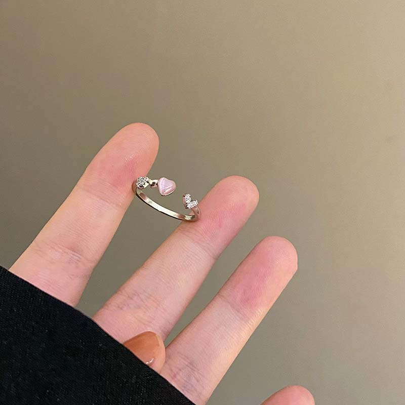 Kpop Y2K Pink Heart Opal Rings for Women Korean Fashion Cross Star Opening Finger Ring Sweet Girls Party Jewelry Gifts