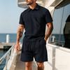 2026 Summer Fashion Sports Style Short Two Piece Set Men's Casual Solid Color Jacquard Short Sleeves Pullover POLO Shirt Shorts 2 Piece Sets