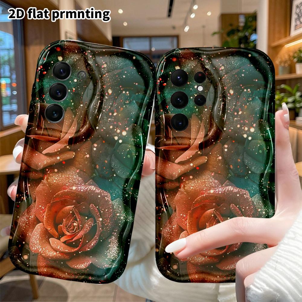 Phone Case: 2D Flat Samsung Galaxy A34 A35 S20 S22 S21 FE Plus Ultra Case, Glittery Dark Rose, Christmas and Halloween Gift