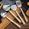 Holzgriff Wok-Spatel 304 Edelstahl-Spatel Kochutensilien Löffel Langer Griff Große Größe Pfannenwender Gebratenes Steak Schaufel