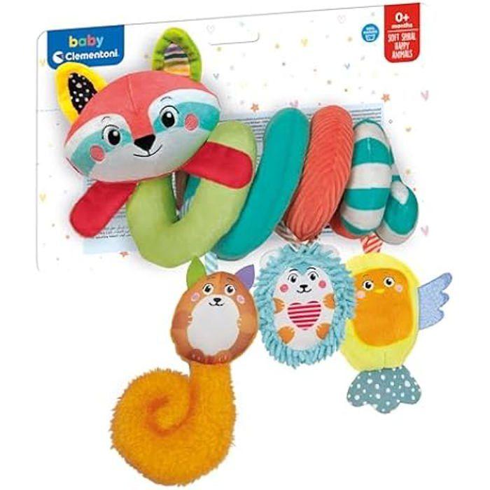 Clementoni- Baby for You – Soft Happy Animals bébé Age – Jouet Premier Activités – Peluche Poussette Spirale, Lavable en Machine,