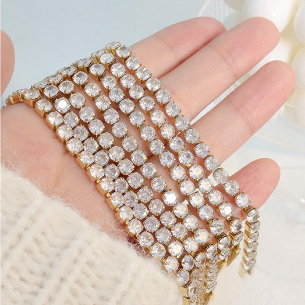 Kadınlar için 4mm Paslanmaz Çelik Kaplama Altın Rengi Moda Zirkonya Bileklik Kristal Tasarımcı İnce Zincir Düğün Takısı