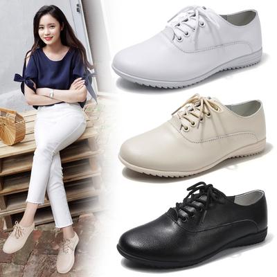 Primavera Nuove Scarpe Basse Bianche Resistenti all'Usura Stile Coreano con Lacci Punta Rotonda Casual Antiscivolo Scarpe da Donna